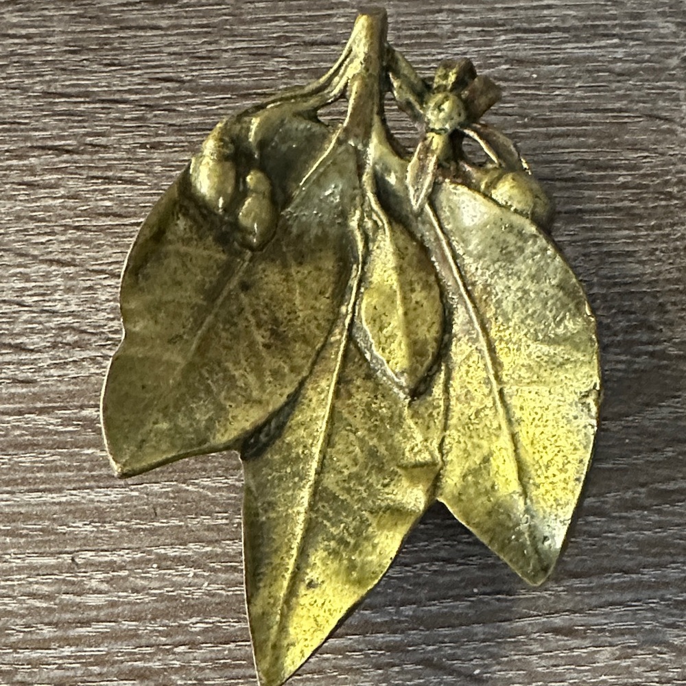 Vintage Virginia meatalcrafters orange leaf  tray 3-60 Va Brass 4-12-1/2 lg x 3